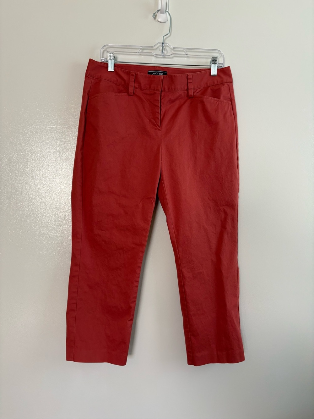 Lands' End Women’s Mid-Rise Slim Leg Cropped Ankle Pants Coral/Red Chino Size 8P